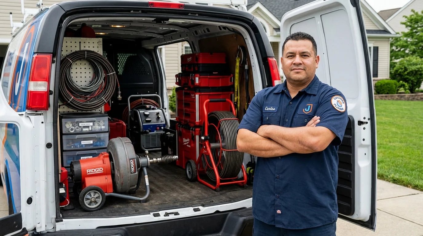 Professional drain cleaning equipment and Johns Plumbing LLC plumber in Ringwood