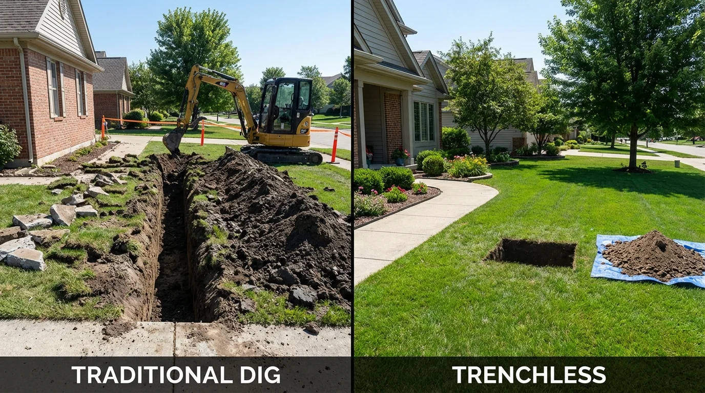 Trenchless sewer repair with minimal yard damage versus traditional excavation in Ringwood, NJ